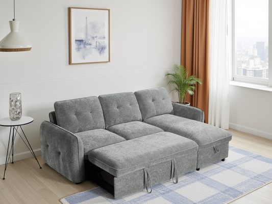 Moscow Corner Sofa Bed in Grey - bed open