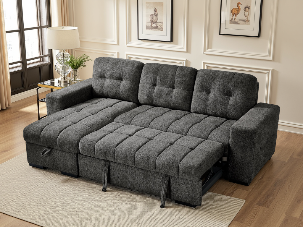 Palermo Corner Sofa Bed in Grey - bed open