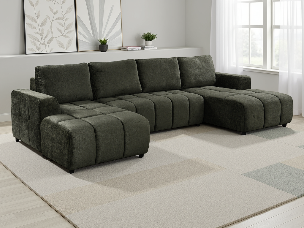 Shanghai Luxury U-Shape Sofa Bed in Green
