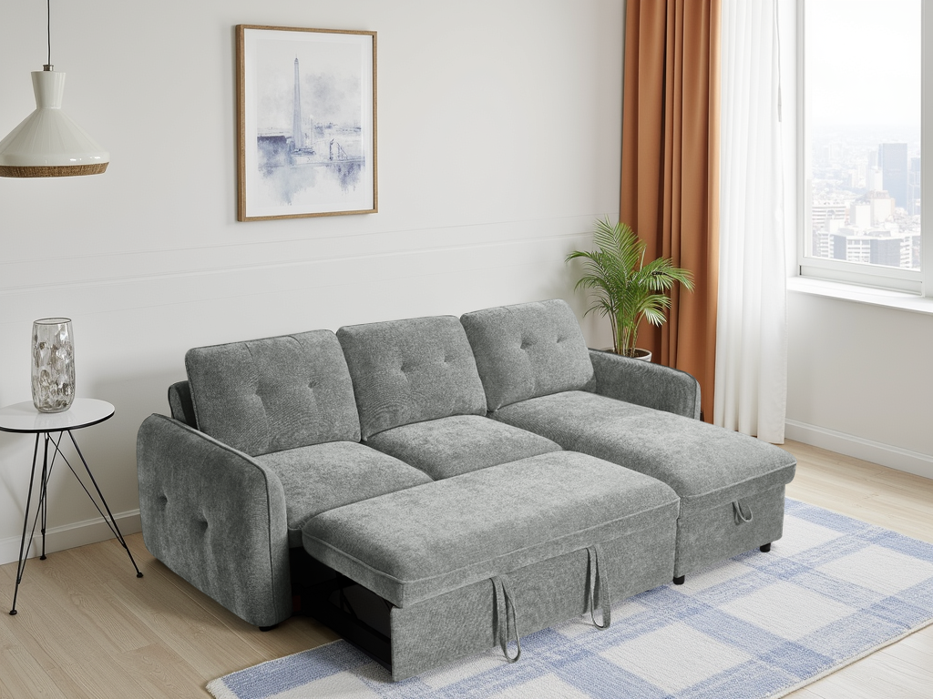 Moscow Corner Sofa Bed in Grey - bed open